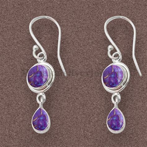 Purple Copper Turquoise Silver Earrings Sterling Silver Etsy