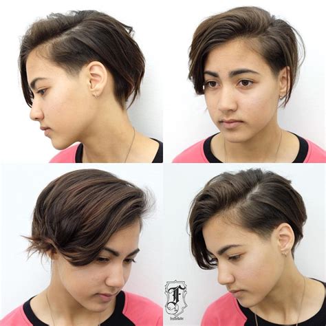 Undone Side Swept Pixie With Tapered Undercut And Brunette Color The