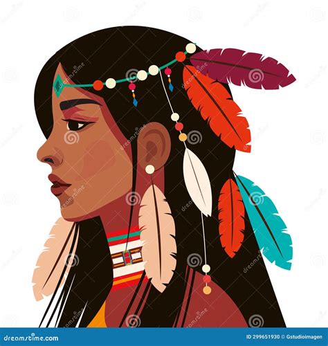 native american girl with feathers in head stock illustration illustration of ethnic native