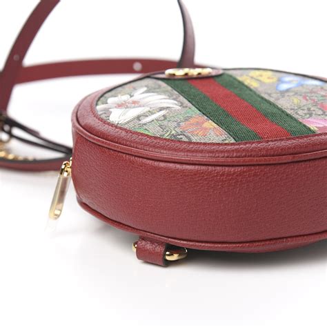 Gucci Gg Supreme Monogram Web Flora Mini Ophidia Round Backpack Red 586250