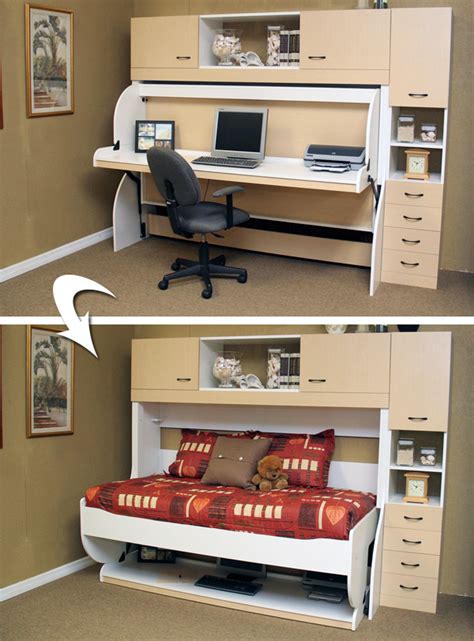 This murphy bed, also called the wall bed is a uniquely clever designed item, that combines a guest room bed and desk office space. The Incredible, Disappearing Murphy Bed - More Space Place