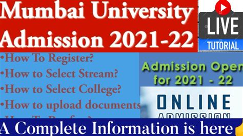 Mumbai University Online Application For Fresher Students 2021 22