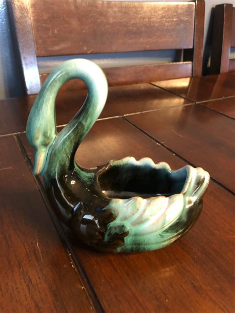 Vintage Blue Mountain Pottery Swan Planter Vase Free Shipping Etsy