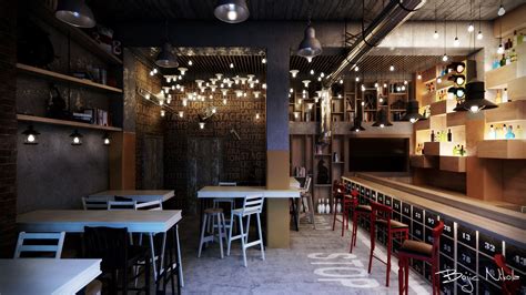 Cafe With Clever Lighting Painted Concrete Floor And Great Use Of