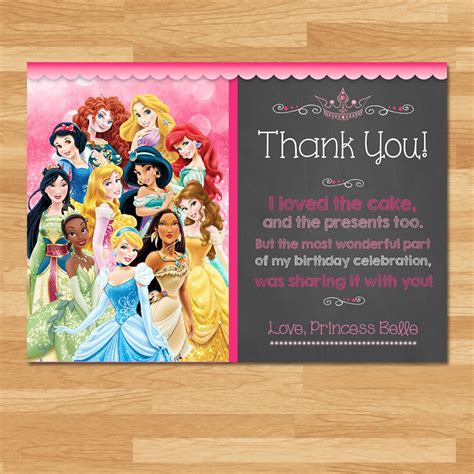 Disney Princess Thank You Card Chalkboard Princess Thanks Disney