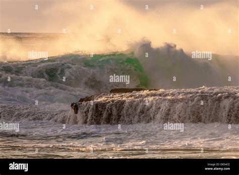 Wave Breaking On Lava Shelf Oahu Hawaii Stock Photo Alamy