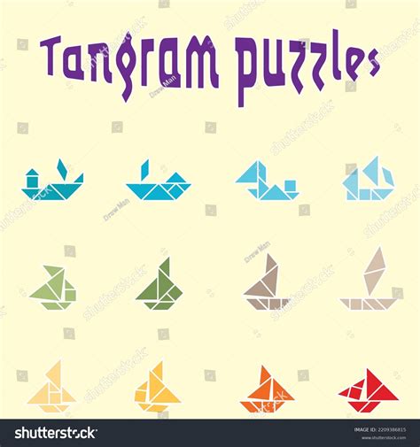 Tangram Chinese Dissection Puzzle People Set Stock Vector Royalty Free