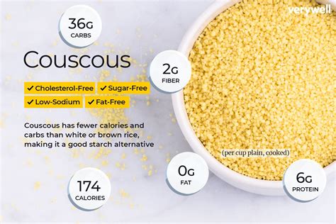 Calories, fat, protein, and carbohydrate values for for couscous and other related foods. Couscous Nutrition Facts: Calories, Carbs, and Health Benefits
