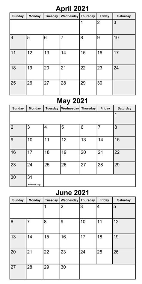 Free Printable April May June Calendar 2021 Templates 2 Calendar