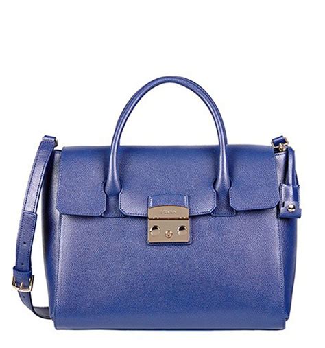 Furla Satchel Bag Metropolis In Blue Leather New Collection 2016