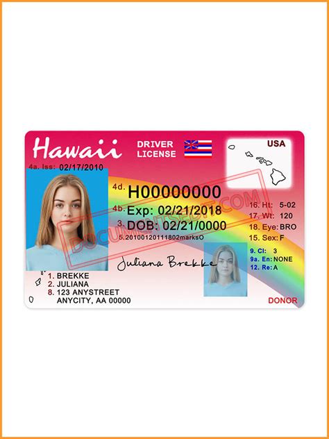 Hawaii Driver License Template Documents Edit
