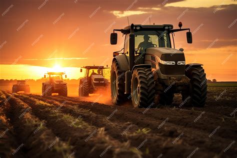 Premium Ai Image Agricultural Workers With Tractors Plowing A Field