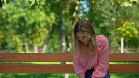Upset Caucasian Woman Sitting Alone Stock Image Colourbox