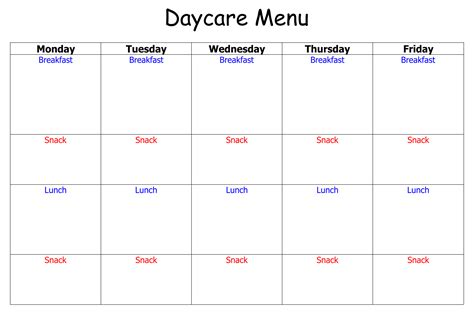 6 Best Printable Sample Day Care Menu Food - printablee.com