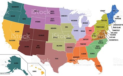 Map Of United States Of America With State Names Stock Photo Download