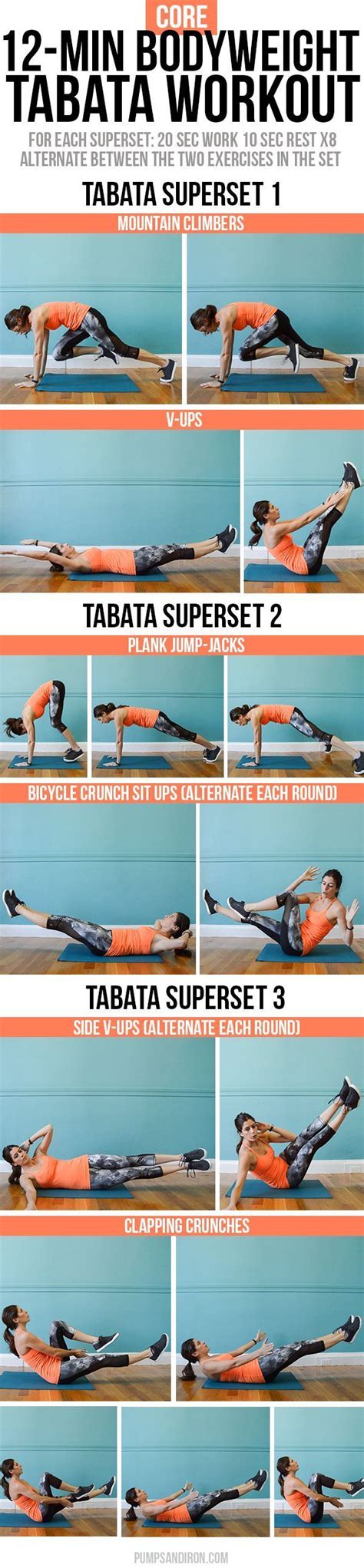 12 Minute Bodyweight Tabata Workout Series Core Pumps And Iron Tabata Workouts Exercise