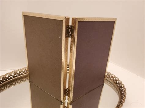 Vintage Solid Brass Hinged Photo Frame Fabric Inserts Under Glass Rectangle 5 X 7 Picture Frame