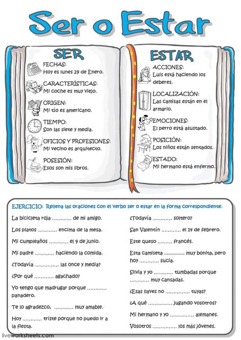 Ser O Estar Interactive Worksheet Spanish Grammar Spanish Vocabulary