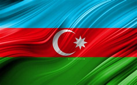 Download Wallpapers 4k Azerbaijani Flag Asian Countries 3d Waves