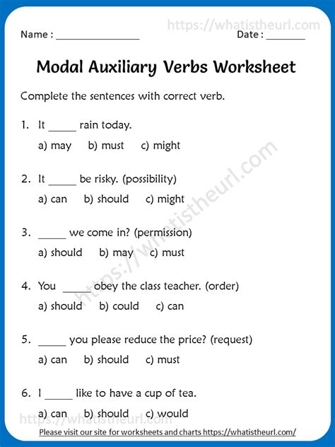 Modal Verbs Worksheet For Grade