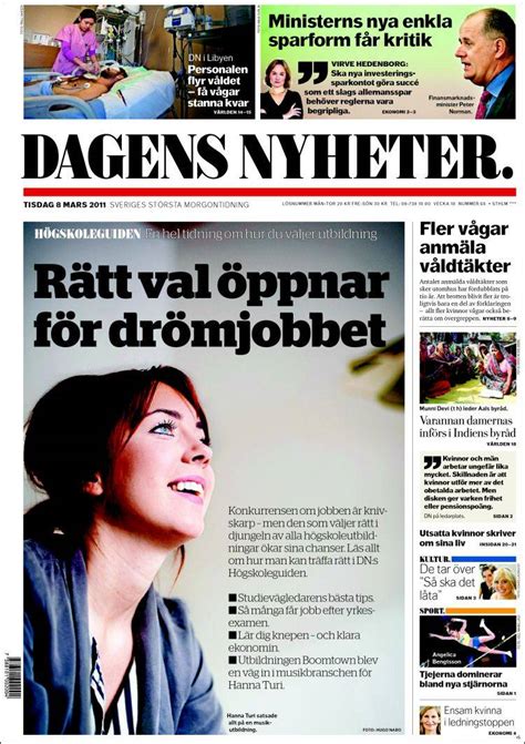 Newspaper Dagens Nyheter (Sweden). Newspapers in Sweden. Tuesday's ...