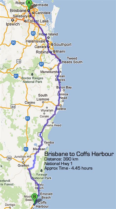 In coffs coast regional park in the north coast region; Road Maps Sydney to Brisbane Road Map 1 1