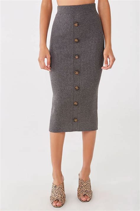 Ribbed Buttoned Pencil Skirt Forever 21 Skirts Knit Midi Skirt