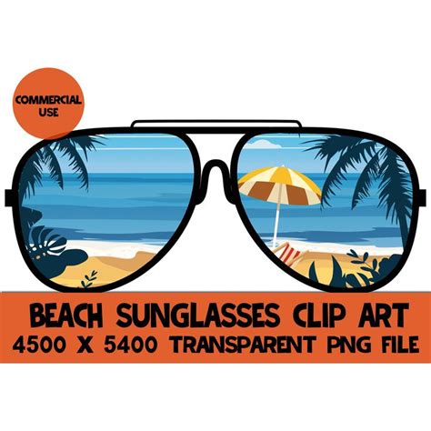 Beach Sunglasses Clip Art Glasses Palm Trees Vacation Graphics Etsy