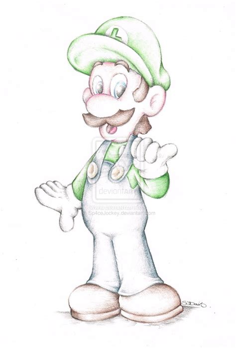 Super Mario Brothers Luigi Nintendo Art Coloured Pencil Drawing Signed