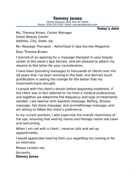 licensed massage therapist cover letter ~ resume letter