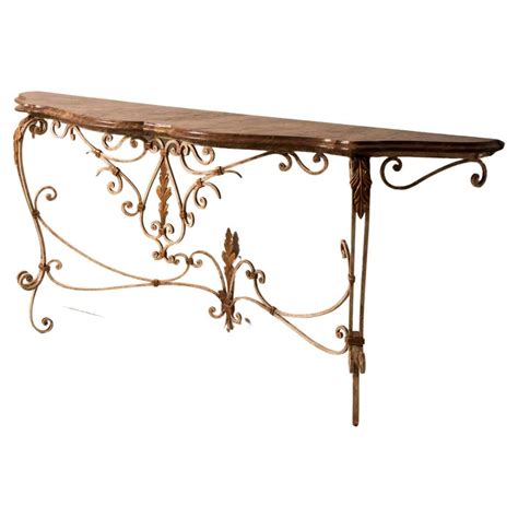 French Wrought Iron Console Table With Glass Top 1940s At 1stdibs