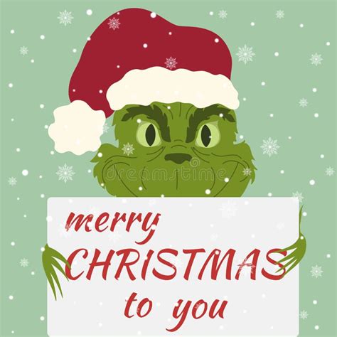 Merry Christmas With Grinch Calligraphy Phrase For Christmas Stock