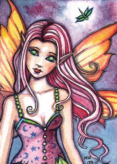 Aceo Pink Haired Fairy By Molly Harrison From