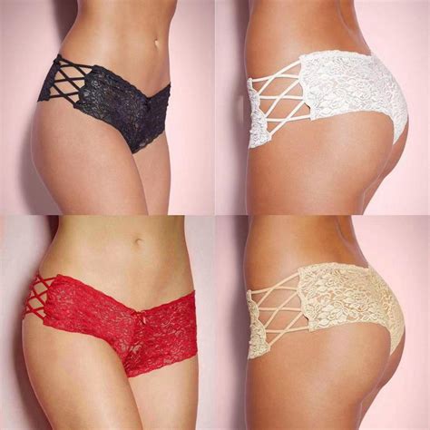 Women Sexy Lace Lingerie Low Waist Thong Panties Fashion Floral Hollow Out Exotic Underwear Lace