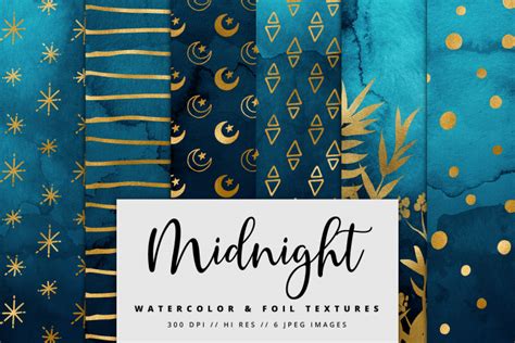 Midnight Blue And Gold Watercolor Foil Textures 6 Pack 387629
