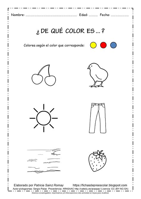 Fichas De EducaciÓn Preescolar ¿de QuÉ Color Es Fichas Con Los