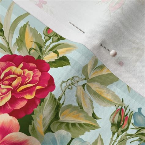 Antiqued Rococo Roses And Stripes Fabric Spoonflower