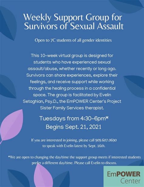 Weekly Support Group For Survivors Of Sexual Assault