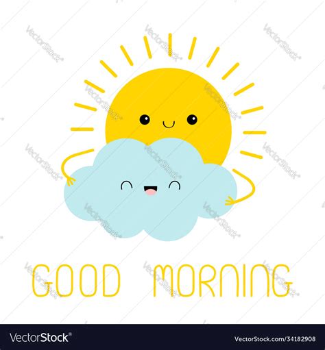 Sun And Cloud Friend Icon Good Morning Cute Vector Image