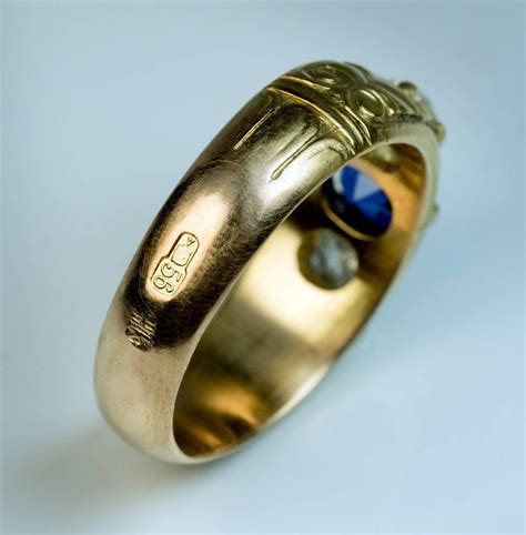 Antique Russian Three Stone Sapphire Diamond Mens Ring At 1stdibs