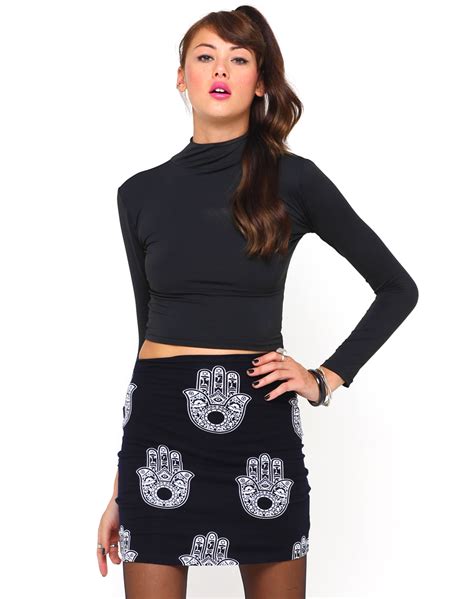 Buy Motel Kimmy Bodycon Mini Skirt In Henna Hand Black At Motel Rocks