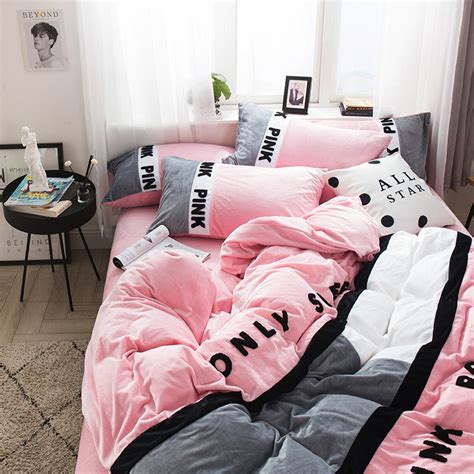 You can easily wash the set with bare hands or wash. Victoria's Secret Pink Embroidery Flannel Bedding Set - Model 6 | EBeddingSets