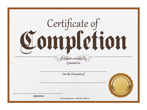 Free Customizable Printable Certificates Of Completion Free Printable