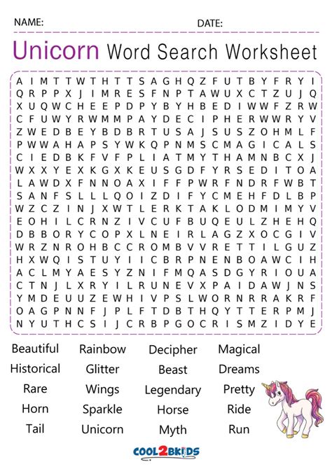 Template Free Unicorn Printables Printable Word Searches The Best