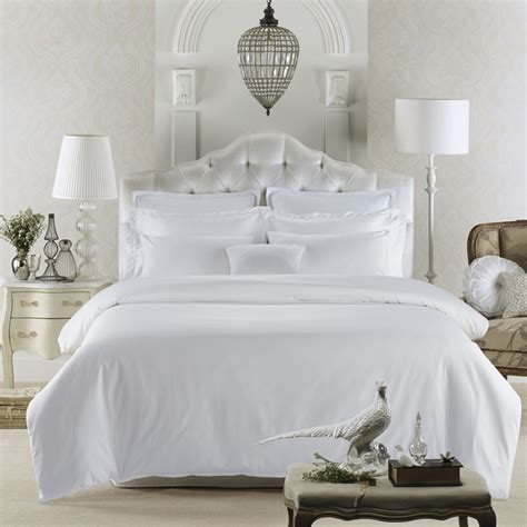 New Nice 100 Cotton Satin Pure White Luxury Hotel Bedding Sets Queen King Soft Silk Feeling Bed