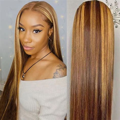 Hd Lace Piano Color Highlight Wig Bone Straight Lace Front Wig Human Hair Wigs