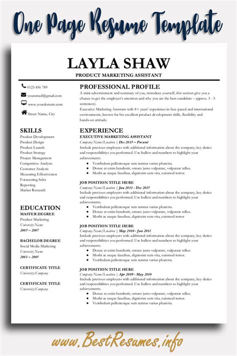 Their structure piques interest, beginning with an captivating cover image, a bold company name and a gripping tagline, then moves into the essentials—positioning, fundraising plans, intended users. Professional Resume Template Layla Shaw | One page resume ...