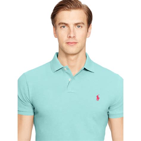 Lyst Polo Ralph Lauren Slim Fit Mesh Polo Shirt In Blue For Men