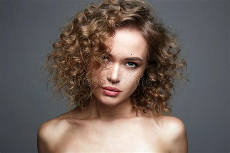 Beautiful Freckles Woman Amazing Curly Girl Stock Image Image Of