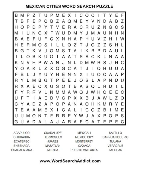 Word Search Mexico Printable